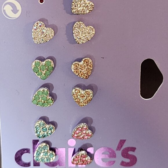 5 Pairs Claire's Sensitive Solutions Crystal Heart Pierced Earring Variety Pack - Picture 6 of 17